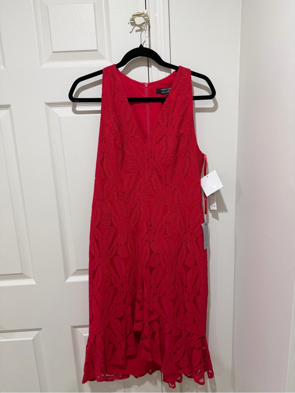 Maggy London Red Sleeveless Lace Midi Dress